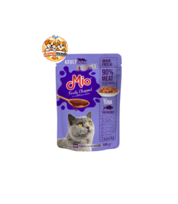 Un délicieux sachet repas complet composé de tendres morceaux de thon en sauce, enrichi en vitamines et taurine, formulé sans colorants pour chat adulte.