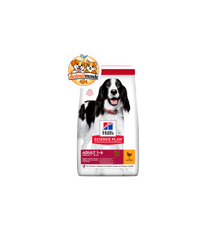 Une alimentation complète au poulet spécialement conçue pour soutenir la vitalité, l’immunité et la condition physique des chiens adultes de taille moyenne.