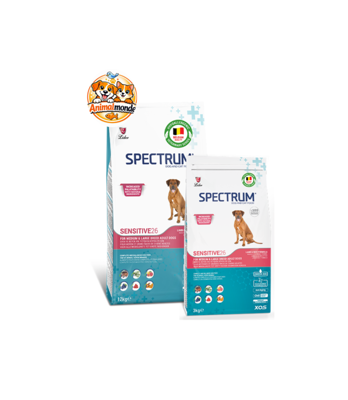 SPECTRUM Sensitive 26 Lamb & Rice Formula Une recette hypoallergénique idéale pour les chiens adultes sensibles.