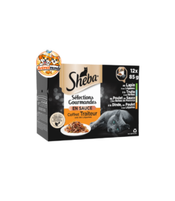 Un coffret traiteur raffiné aux ingrédients naturels offrant une variété de délicieuses bouchées en sauce pour votre chat.