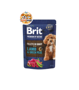 De savoureux filets d’agneau en sauce avec petits pois pour offrir à votre chien un repas complet, équilibré et particulièrement appétent.