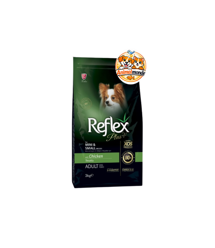 Des croquettes super premium au poulet et prébiotiques XOS, conçues pour préserver la ligne, la digestion et la vitalité des chiens de petite taille.