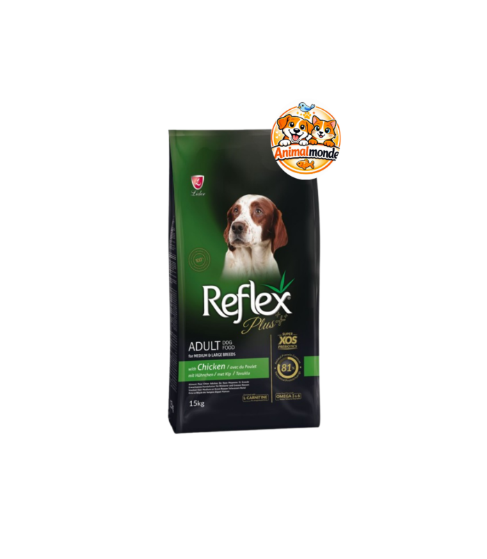 Des croquettes super premium au poulet et prébiotiques XOS, idéalement conçues pour la digestion, la ligne et la vitalité des grands chiens adultes.