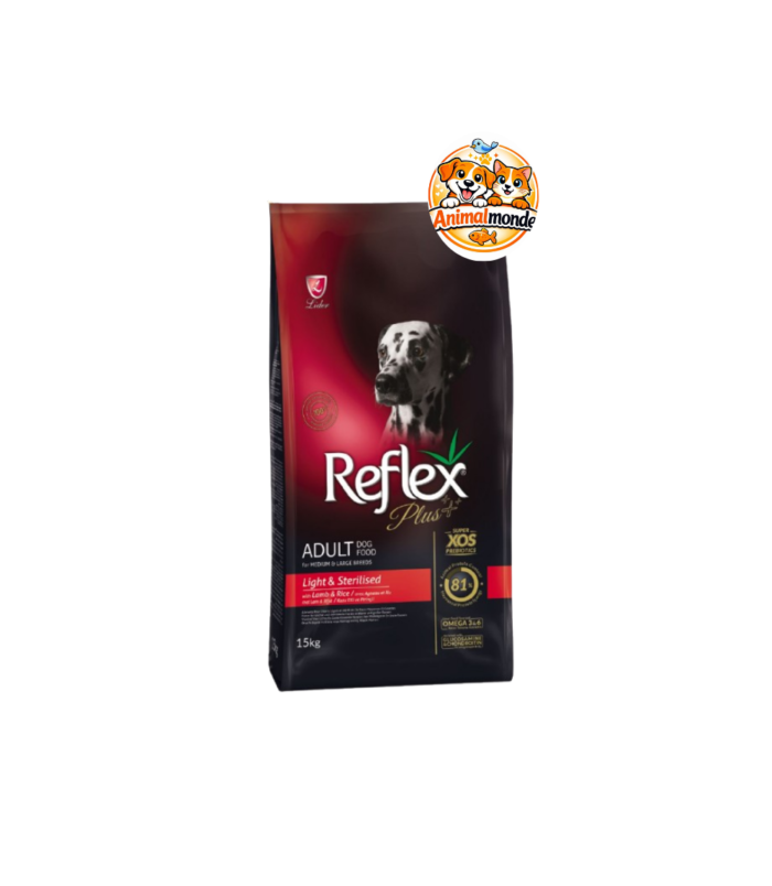 Reflex Plus Adult Dog Food for Medium & Large Breeds Light & Sterilised with Lamb & Rice 15kg