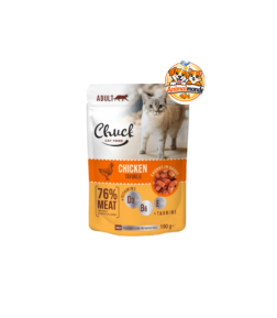 Un sachet repas sain et complet composé de tendres morceaux au poulet en sauce, formulé sans colorants avec 76% de viande, des vitamines et de la taurine pour chat adulte.