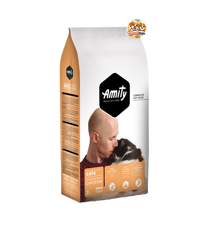 Amity Cats Flavour with Chicken – Complete Cat Food 2 Kg Des croquettes complètes au poulet, savoureuses et digestes, conçues pour maintenir la santé et la vitalité des chats adultes.