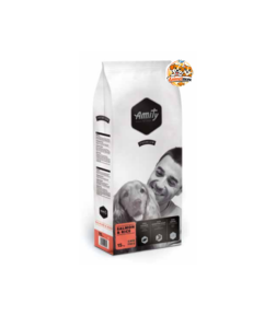 Des croquettes premium au saumon et au riz offrant digestibilité, vitalité et un pelage éclatant pour les chiens adultes de toutes races.