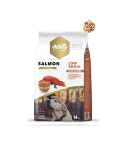 Des croquettes super premium au saumon et au riz complet offrant une nutrition low grain, un soutien articulaire, digestif et immunitaire pour les chiens adultes.