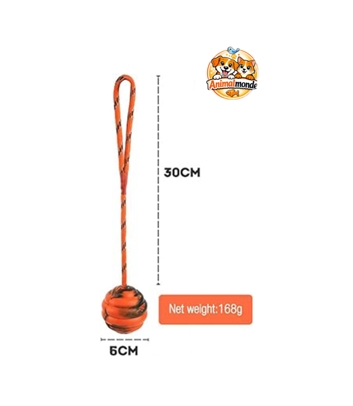 Balle Ondulée sur Corde pour Chiens Un jouet robuste en corde et caoutchouc pour des séances de jeu stimulantes, amusantes et durables.