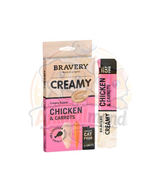 Une friandise crémeuse au poulet et aux carottes qui combine gourmandise, protéines de qualité et nutrition équilibrée pour le bien-être quotidien de votre chat.