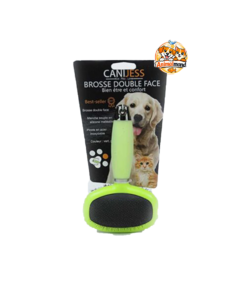 Brosse double face Canidess pour chien et chat, idéale pour démêler, éliminer les poils morts et masser délicatement le pelage de votre animal.
