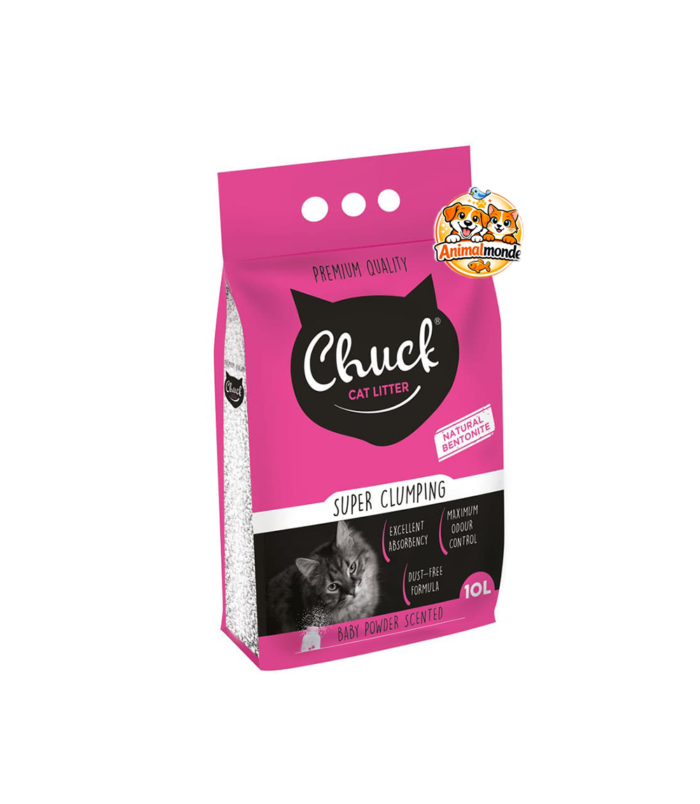 Une litière parfumée à la poudre pour bébé pour une fraîcheur douce et une hygiène optimale.