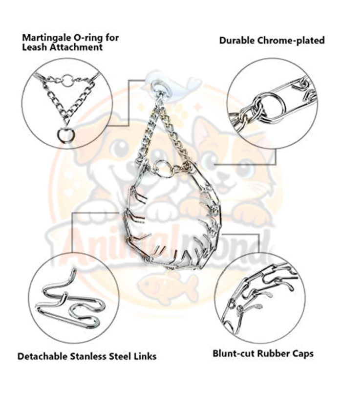 Le Collier Étrangleur à Griffes pour Chien est un accessoire de dressage conçu pour aider à corriger les comportements de traction lors des promenades. Fabriqué en acier inoxydable robuste avec finition chromée, il offre une excellente résistance à l’usure et à la corrosion. Son système à maillons amovibles permet d’ajuster facilement la taille du collier en fonction du tour de cou du chien. Les extrémités des griffes sont protégées par des embouts afin d'améliorer le confort de l’animal. Convient particulièrement aux chiens de taille moyenne à grande lorsqu'il est utilisé de manière responsable et sous surveillance. Avantages : > Acier inoxydable résistant : Durable et anticorrosion. Taille ajustable : Maillons amovibles pour un ajustement personnalisé. Embouts de protection : Confort amélioré pour le chien. Anneau solide pour laisse : Fixation sécurisée et fiable. Idéal pour le dressage : Aide à limiter les tractions excessives.