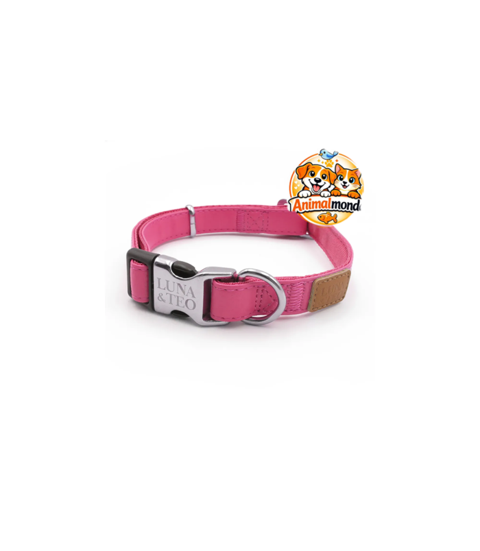 Collier réglable Luna & Teo en coloris rose, confortable et résistant, idéal pour les chats et chiens de petite taille.