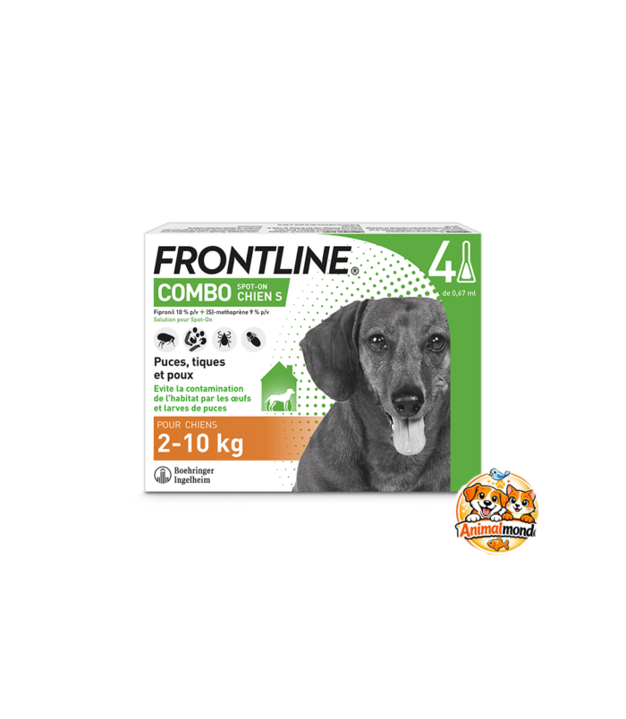 FRONTLINE COMBO SPOT-ON CHIEN S – 2-10 kg – 4 Pipettes de 0,67 ml La solution antiparasitaire idéale pour protéger efficacement les petits chiens contre les parasites externes.