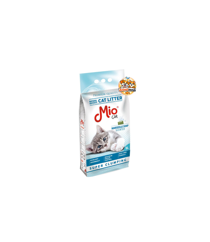 Mio Cat Cat Litter Marseille Soap Scented Super Clumping 5L Une litière agglomérante au parfum savon de Marseille pour une hygiène impeccable et durable.
