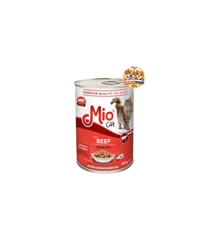 De savoureux morceaux de bœuf en sauce pour offrir à votre chat adulte un repas complet et irrésistible.