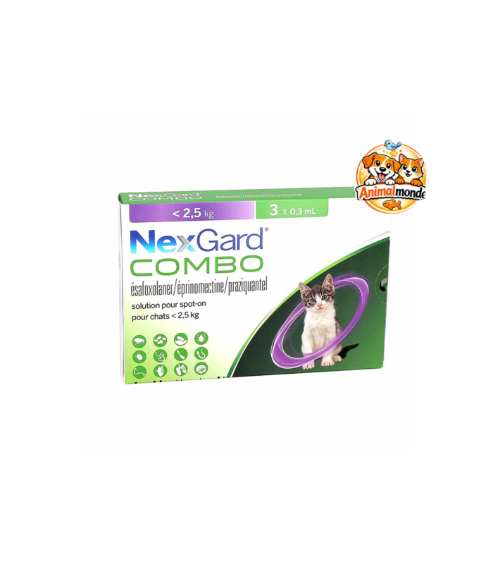 NexGard Combo Solution pour Spot-On pour Chats < 2,5 kg (3 x 0,3 mL) Une protection antiparasitaire complète et facile à appliquer pour les chatons et petits chats de moins de 2,5 kg.