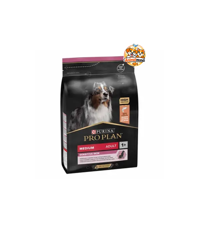 Une nutrition avancée au saumon pour les chiens adultes de taille moyenne à peau sensible, favorisant un pelage éclatant et un confort optimal.