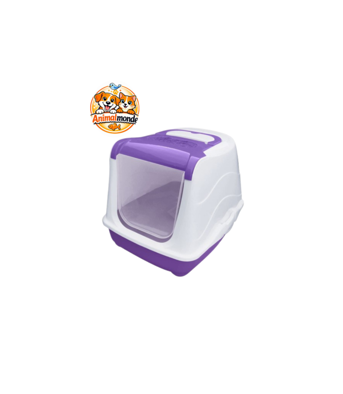 Maison de Toilette Fermée avec Toit Relevable, Pelle et Filtre pour Chat - mauve