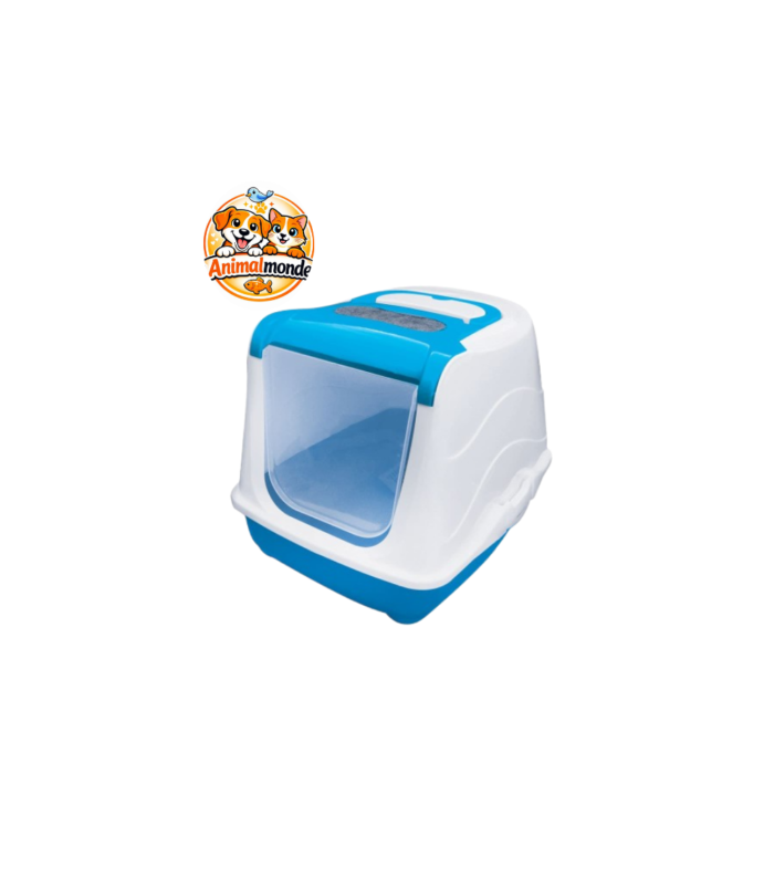 Maison de Toilette Fermée avec Toit Relevable, Pelle et Filtre pour Chat - blue(2)
