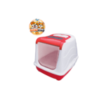 Maison de Toilette Fermée avec Toit Relevable, Pelle et Filtre pour Chat - Rouge