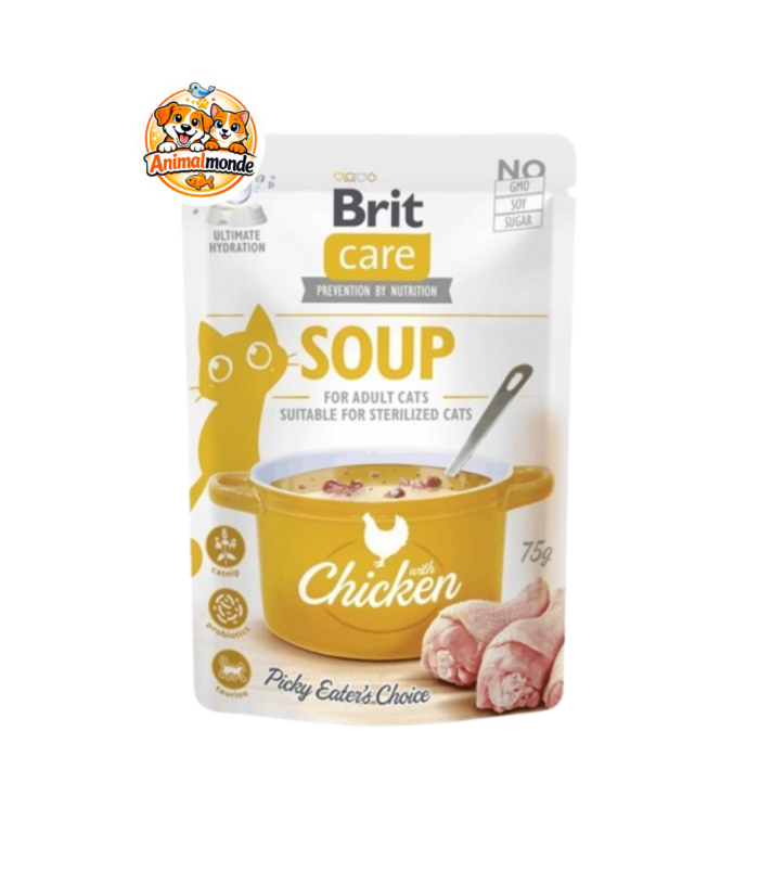 Une délicieuse soupe premium au poulet enrichie en probiotiques et herbe à chat, idéale pour l'hydratation des chats adultes et stérilisés.