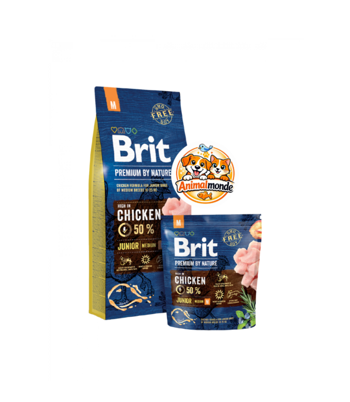 Croquettes premium riches en poulet pour chiots et jeunes chiens de taille moyenne, soutenant une croissance saine et des articulations solides.