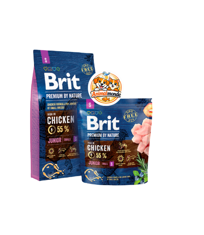 Croquettes premium très riches en poulet pour chiots de petite taille, assurant une croissance osseuse et musculaire saine et équilibrée.