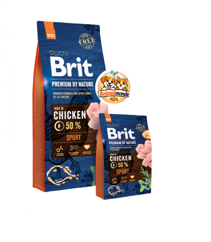 Croquettes énergétiques premium riches en poulet pour chiens sportifs et actifs, maximisant l'endurance et la récupération musculaire.