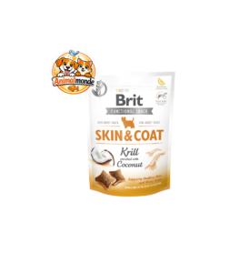 Friandises semi-humides au krill et à la noix de coco pour chiens adultes, enrichies en zinc et biotine pour une peau saine et un pelage brillant.