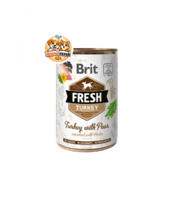 Une délicieuse pâtée holistique à la dinde fraîche et aux petits pois, enrichie en herbes pour la vitalité de votre chien.