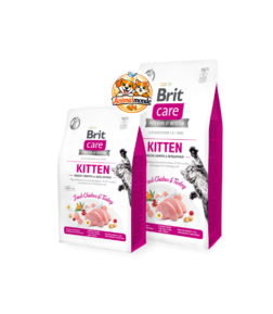 Croquettes hypoallergéniques sans céréales au poulet et à la dinde frais, enrichies en colostrum pour la croissance et l'immunité des chatons.