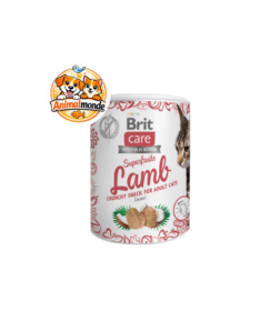 Friandises croustillantes premium à l'agneau et à la noix de coco, sans céréales, idéales pour récompenser sainement les chats adultes.