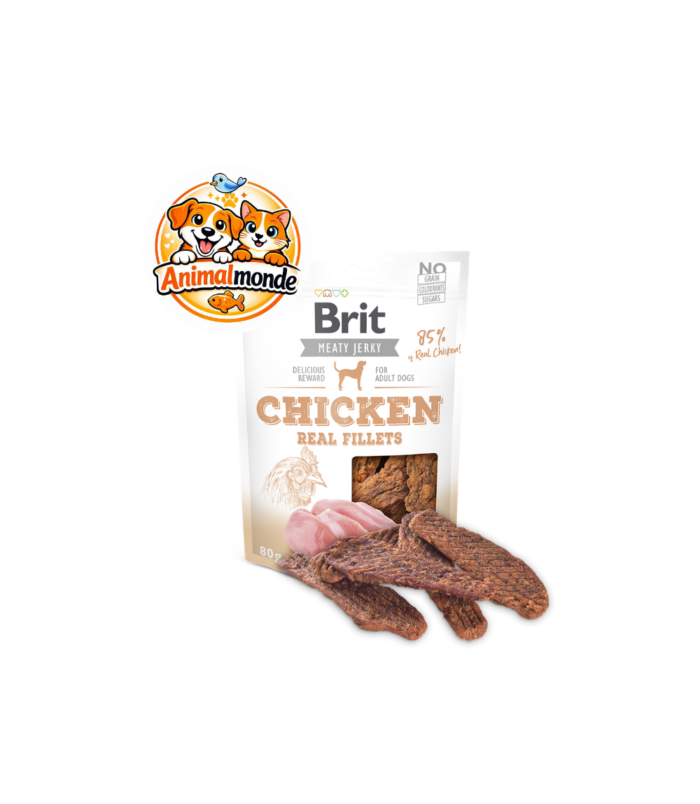 Friandise premium au vrai poulet sans céréales, idéale pour récompenser sainement votre chien adulte.