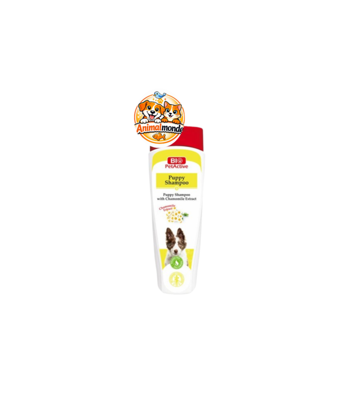 Bio PetActive Puppy Shampoo Puppy Shampoo with Chamomile Extract Un shampoing à la camomille conçu pour nettoyer, protéger et prendre soin du pelage sensible des chiots dès leur plus jeune âge.