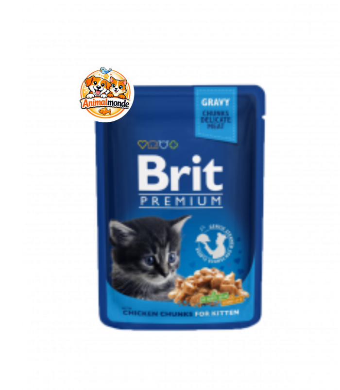Sachet fraîcheur premium de tendres morceaux de poulet en sauce, parfaitement adapté pour soutenir la croissance et l'immunité des chatons.