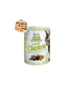 Friandises croustillantes premium au poulet, à l'argousier et à la myrtille, sans céréales, parfaites pour la vitalité des chats adultes.